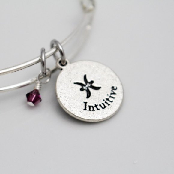 February Pisces Adjustable Charm Bangle - Handmade Zodiac Bracelet - Picture 11 of 11